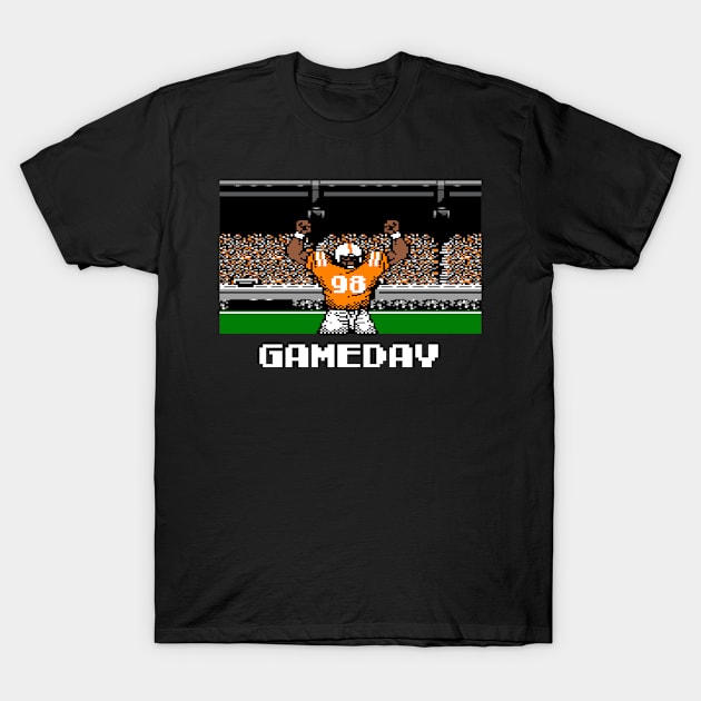 Orange and White Football Gameday Retro 8 Bit Linebacker T-Shirt by SLAG_Creative